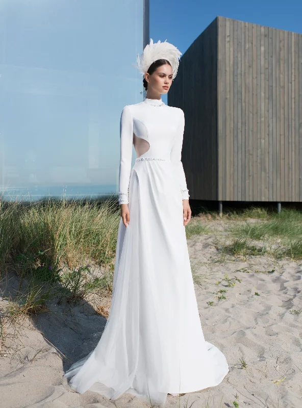 Steals and Deals Await!Steals and Deals Await!Elegant High-Neck Long Sleeve Sheath Wedding Dress Steals and Deals Await!Steals and Deals Await!Elegant High-Neck Long Sleeve Sheath Wedding Dress
