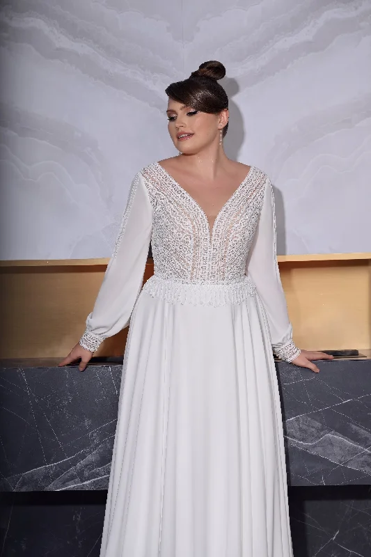 Must-Have Deals Inside!Must-Have Deals Inside!Long Sleeve A-Line Boho Plus Size Wedding Dress