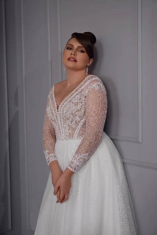 Time to Save Big!Time to Save Big!Long Sleeve A-Line Plussize Glitter Wedding Gown