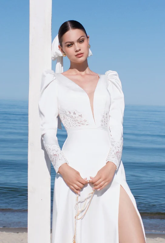 New Discounts Just Dropped!New Discounts Just Dropped!Long Sleeve Sheath Wedding Dress with a Beautiful Back New Discounts Just Dropped!New Discounts Just Dropped!Long Sleeve Sheath Wedding Dress with a Beautiful Back