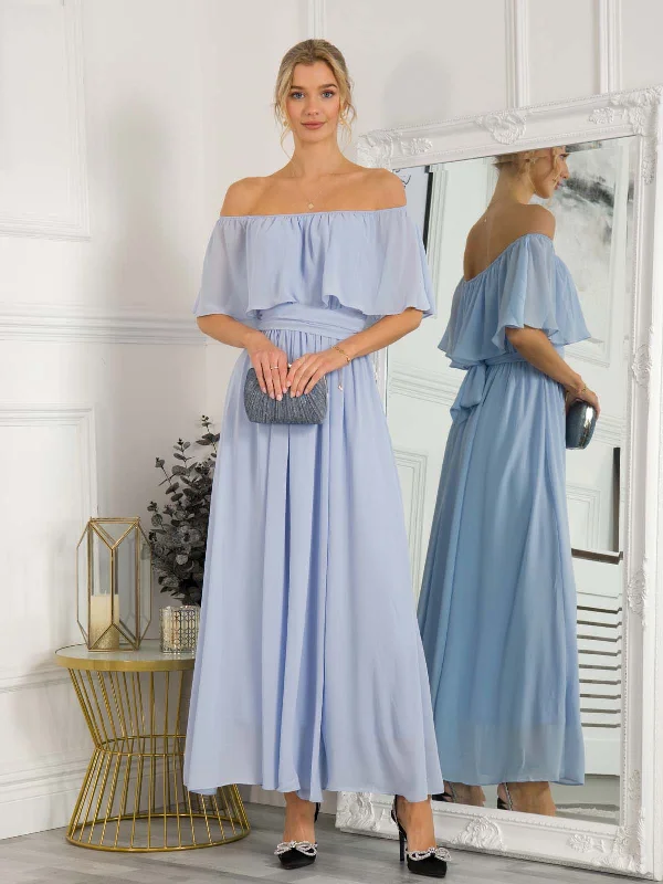 Best Price of the Season!Best Price of the Season!Off Shoulder Maxi Chiffon Dress, Light Blue Best Price of the Season!Best Price of the Season!Off Shoulder Maxi Chiffon Dress, Light Blue