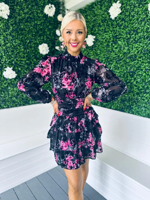 Special Discounts Inside!Special Discounts Inside!Becca High Neck Mini Dress Burnout Floral
