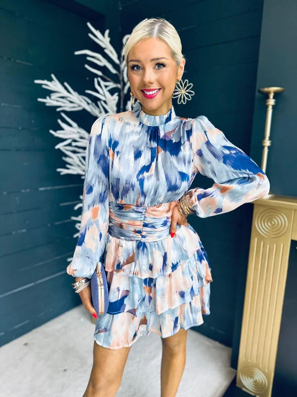 Flash Sale – Act Fast!Flash Sale – Act Fast!Clara High Neck Mini Dress Multi Blue