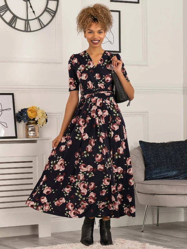 Limited Stock Available!Limited Stock Available!Elisha Print Jersey Maxi Dress, Navy Floral