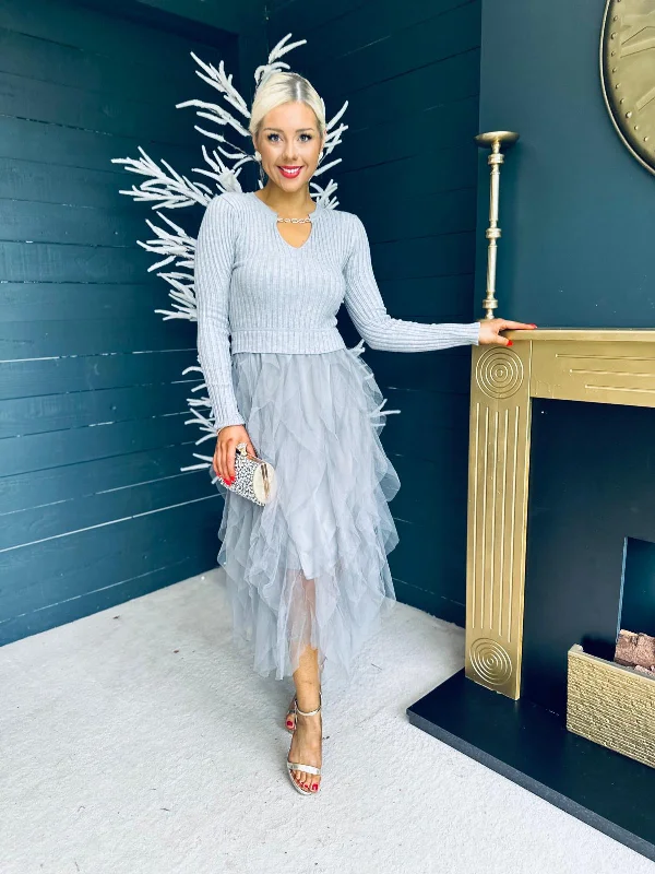 More Discounts, More Joy!More Discounts, More Joy!Flynn Knit & Tulle Dress Grey