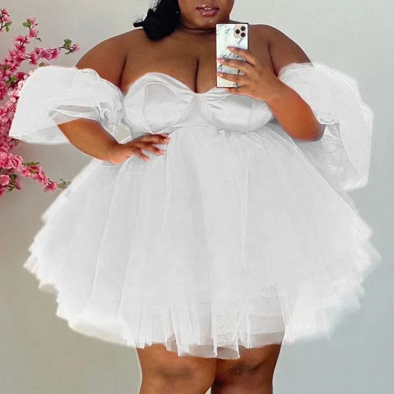 Crazy Discounts Inside!Crazy Discounts Inside!LW 5XL woven mesh summer women solid color off the shoulder loose short sexy prom dresses elegant plus size evening dresses Crazy Discounts Inside!Crazy Discounts Inside!LW 5XL woven mesh summer women solid color off the shoulder loose short sexy prom dresses elegant plus size evening dresses
