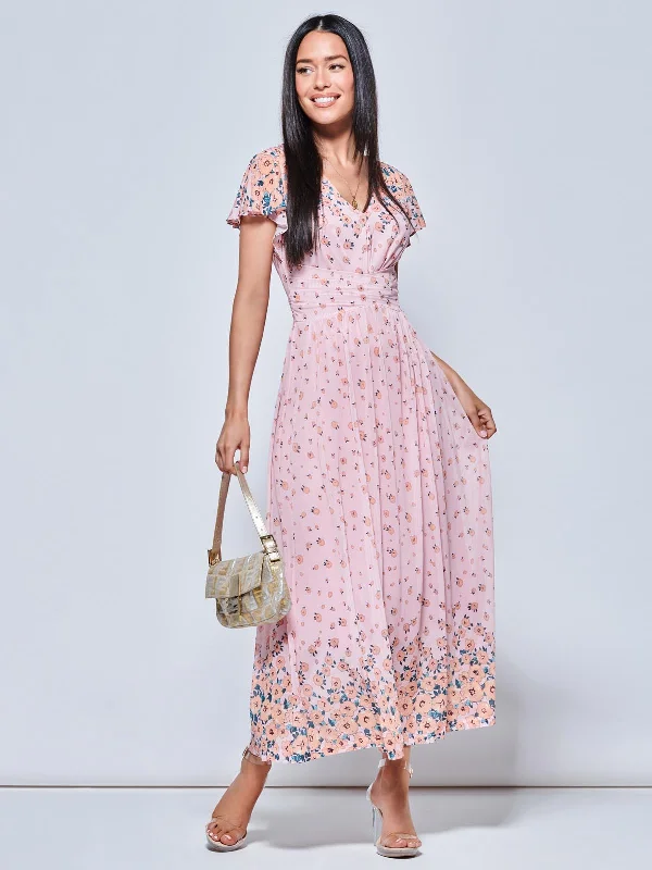 Limited-Time Price Drop!Limited-Time Price Drop!Mirrored Floral Print Mesh Maxi Dress, Pink Multi Limited-Time Price Drop!Limited-Time Price Drop!Mirrored Floral Print Mesh Maxi Dress, Pink Multi