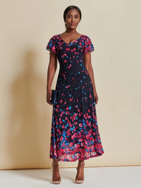 Special Discounts Inside!Special Discounts Inside!Mirrored Print Lace Maxi Dress, Pink Multi