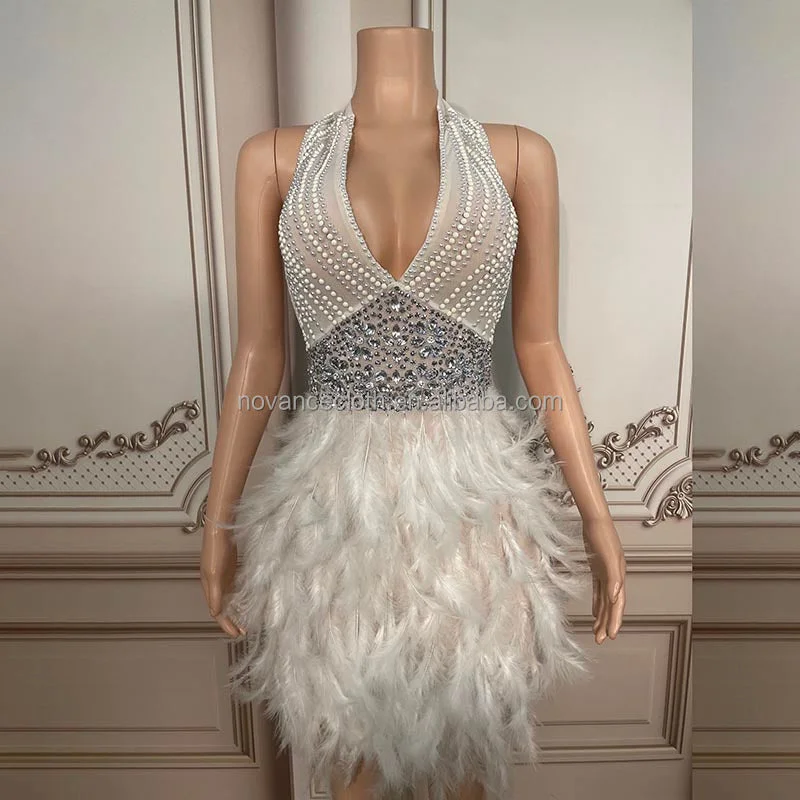 Great Deals, Just for You!Great Deals, Just for You!NOVANCE Y2072-C women clothing 2023 sexy backless deep V neck bling rhinestones skirt white feathers prom dress short women Great Deals, Just for You!Great Deals, Just for You!NOVANCE Y2072-C women clothing 2023 sexy backless deep V neck bling rhinestones skirt white feathers prom dress short women