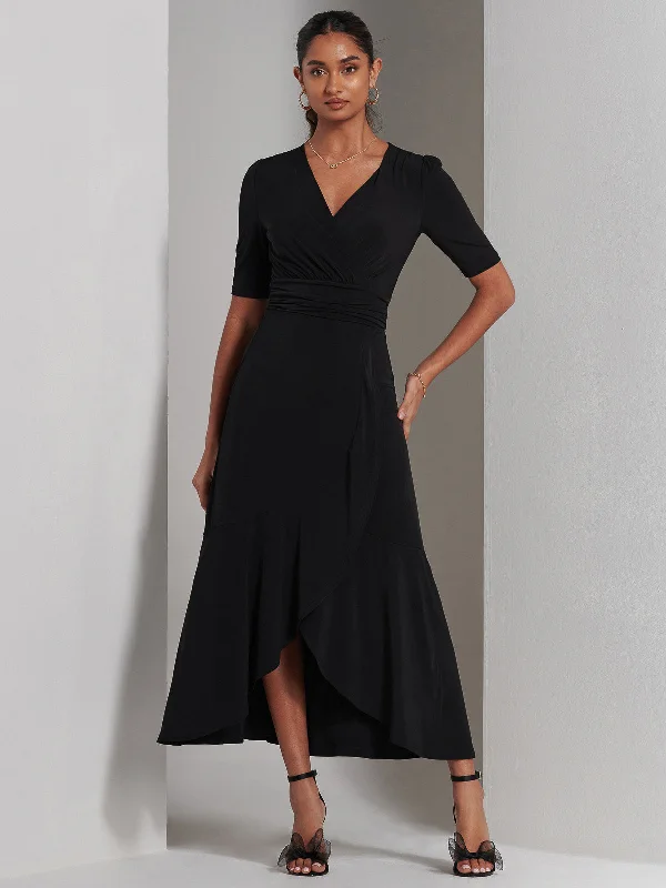 Limited-Time Price Drop!Limited-Time Price Drop!Olana Jersey Frill Hem Maxi Dress, Black