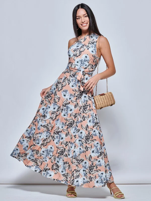 Limited Edition, Limited Price!Limited Edition, Limited Price!One Shoulder Maxi Jersey Dress, Floral Multi