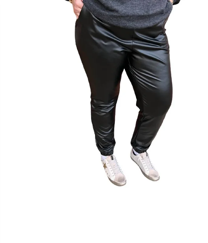 Get More for Less!Get More for Less!Solid Faux Leather Joggers In Black