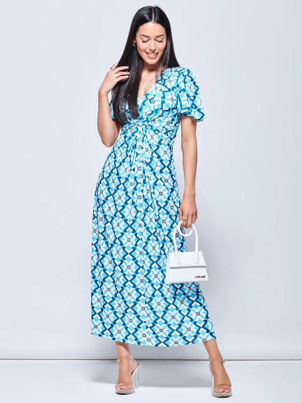 Upgrade for Less!Upgrade for Less!Twist Front Jersey Maxi Dress, Blue Geo