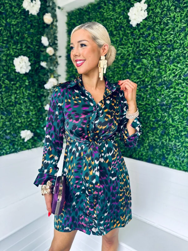 Your Chance to Save is Now!Your Chance to Save is Now!Verity Tie Detail Mini Dress Animal Green Your Chance to Save is Now!Your Chance to Save is Now!Verity Tie Detail Mini Dress Animal Green
