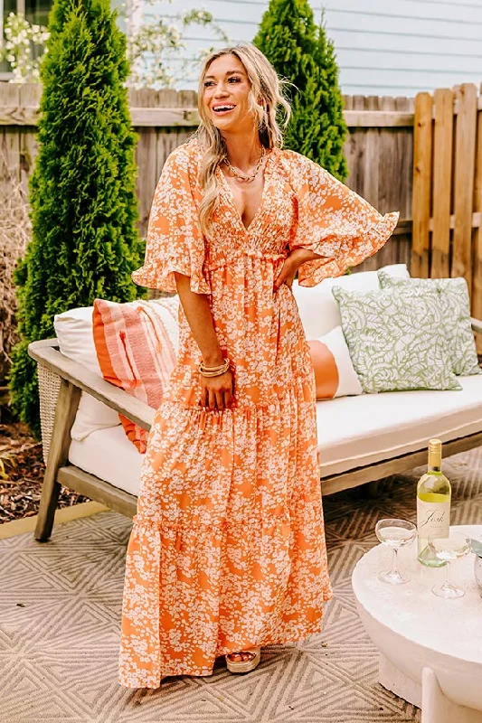 Get Ready to Save!Get Ready to Save!Affectionate Feeling Floral Smocked Maxi Dress in Orange