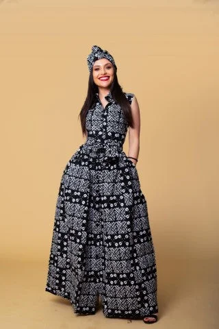 Upgrade for Less!Upgrade for Less!Alkeba Ankara Maxi Dress | Black and White African Tribal Print