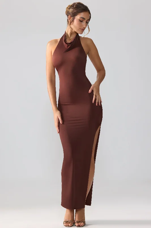 Stock Up and Save!Stock Up and Save!Premium Jersey Cowl Neck Backless Maxi Dress in Espresso