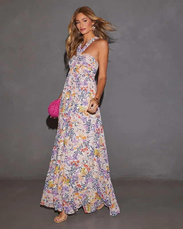 Limited Deals, Unlimited Savings!Limited Deals, Unlimited Savings!Aulani Halter Neck Printed Empire Maxi Dress