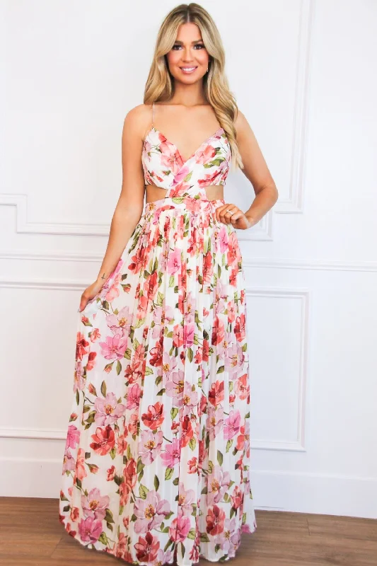 One Day Only – Huge Savings!One Day Only – Huge Savings!Beach Bliss Pleated Floral Maxi Dress: White Multi