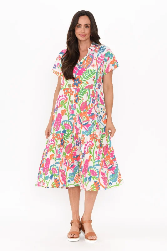 Massive Price Cuts!Massive Price Cuts!Chelly Pink Floral Cotton Collared Dress