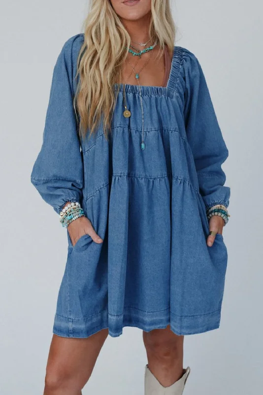 Score Huge Discounts Today!Score Huge Discounts Today!Denim Side Pocket Mini Dress