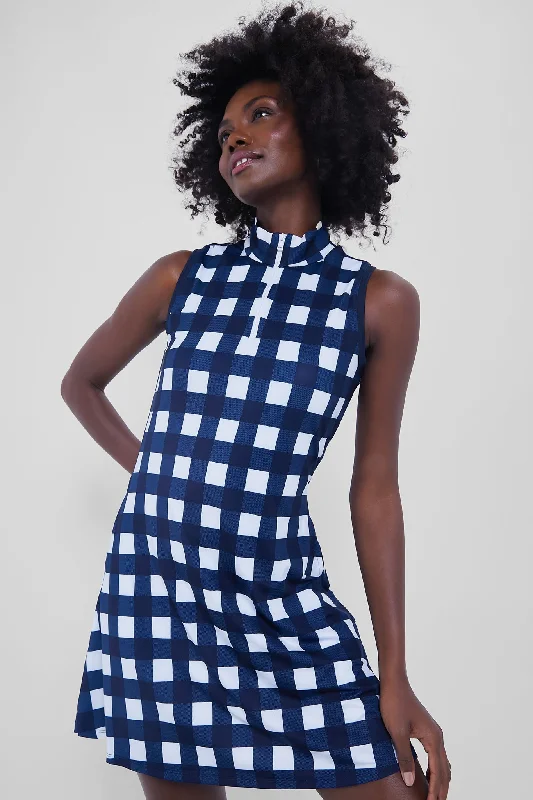Lowest Prices Guaranteed!Lowest Prices Guaranteed!Exploded Plaid Sleeveless Lighweight Airflow Quarter Zip Mockneck Dress