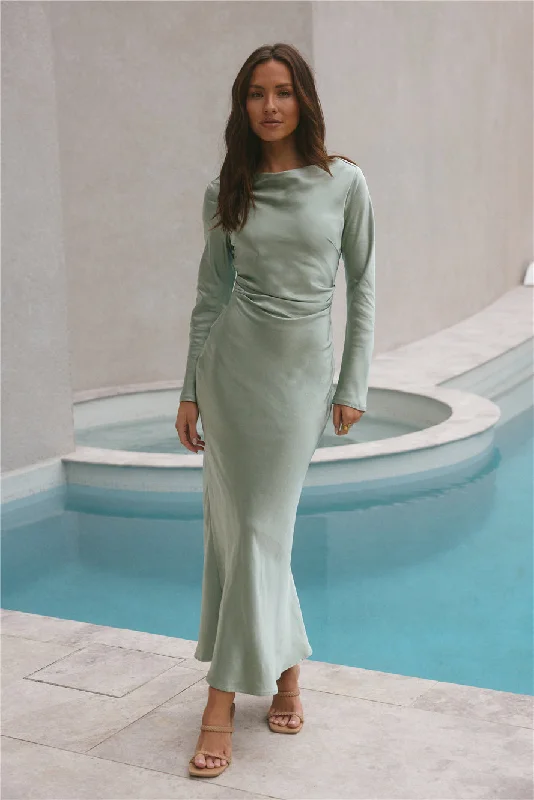 Shop More, Spend Less!Shop More, Spend Less!Forget Me Not Satin Maxi Dress Sage