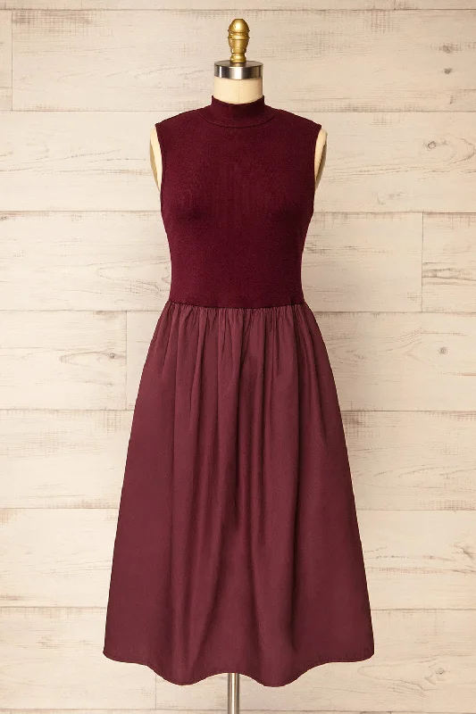 Your Best Deals Are Here!Your Best Deals Are Here!Frell Burgundy | Midi Dress w/ Mock Neck