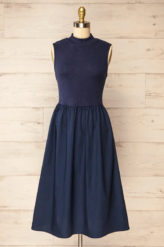 Get More for Less!Get More for Less!Frell Navy | Midi Dress w/ Mock Neck