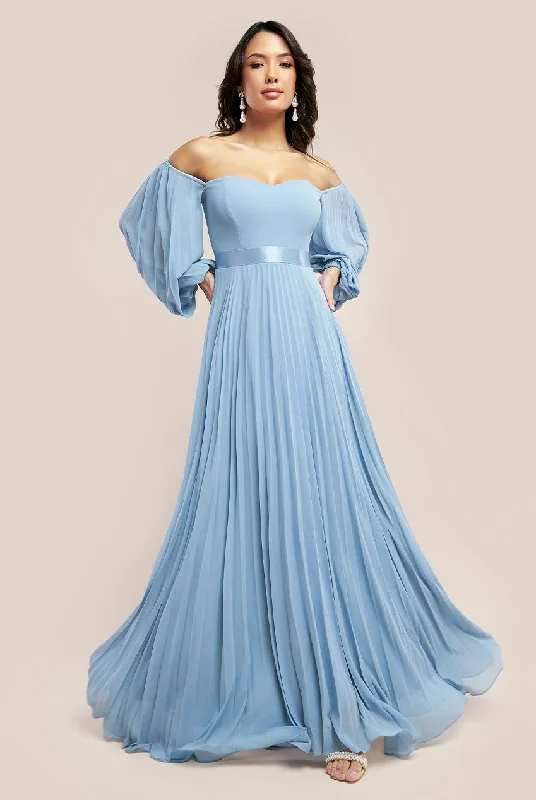 Your Favorite Sale is Back!Your Favorite Sale is Back!Goddiva Bardot Chiffon Pleated Maxi - Blue