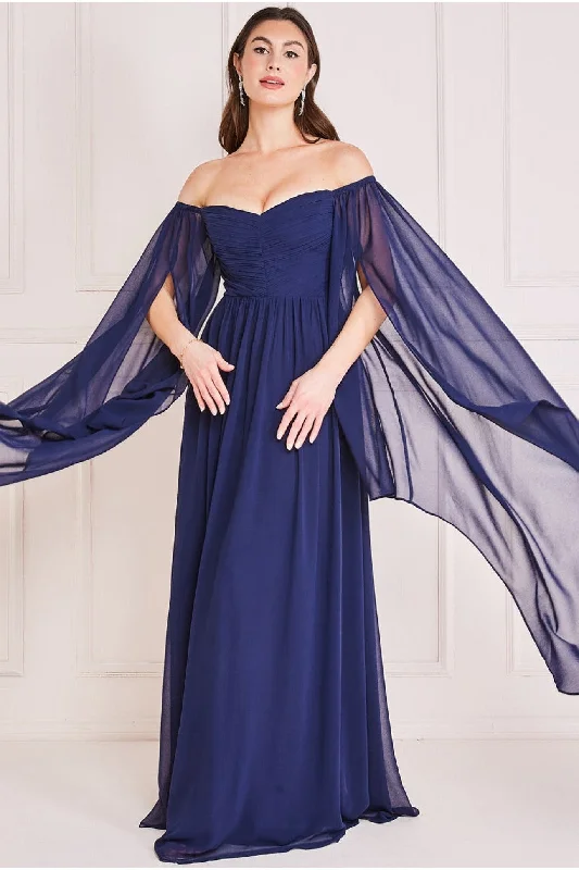Buy One, Get One Free!Buy One, Get One Free!Goddiva Chiffon Off The Shoulder Maxi With Cape Sleeves  - Navy