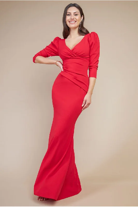 Don’t Wait – Deals Won’t Last!Don’t Wait – Deals Won’t Last!Goddiva Front Wrap Pleated Scuba Maxi Dress - Red