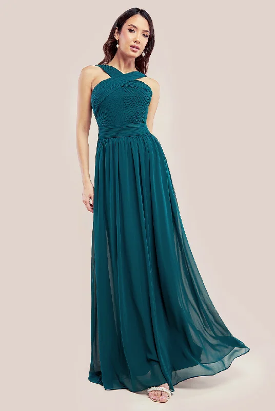 Sale Alert – Get Ready to Shop!Sale Alert – Get Ready to Shop!Goddiva Halter Neck Chiffon Maxi Dress - Emerald Green