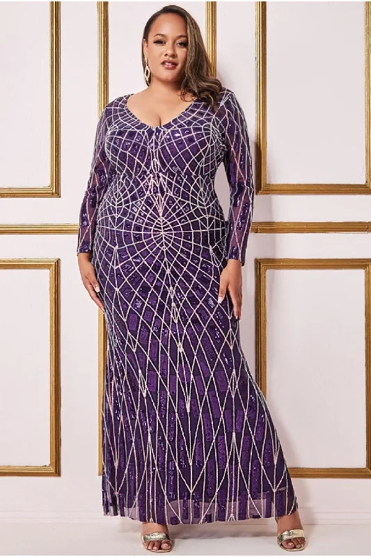 Hurry! While Supplies Last!Hurry! While Supplies Last!Goddiva Plus Geo Sequin Long Sleeve Maxi Dress - Purple Hurry! While Supplies Last!Hurry! While Supplies Last!Goddiva Plus Geo Sequin Long Sleeve Maxi Dress - Purple
