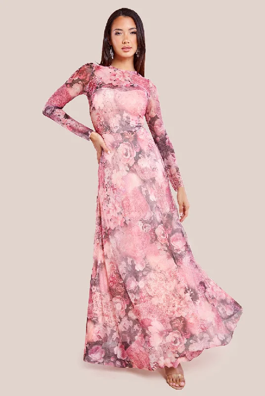 Savings You Can’t Ignore!Savings You Can’t Ignore!Goddiva Printed Soft Mesh A-Line Maxi Dress - Blush