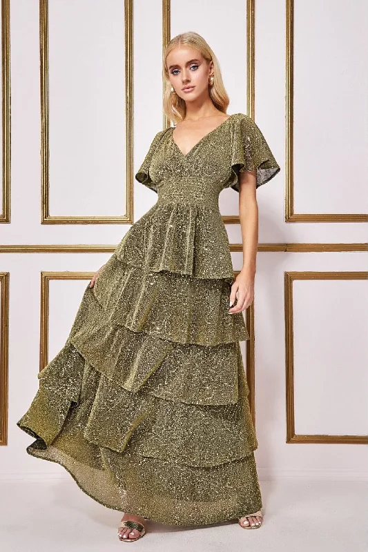 Crazy Discounts Inside!Crazy Discounts Inside!Goddiva Sequin Lurex Tiered Maxi Dress - Gold