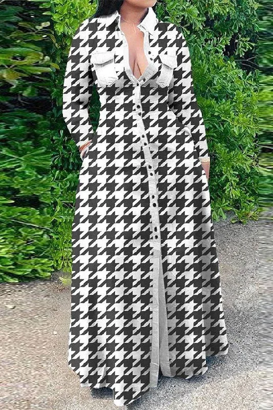 Your Favorite Items on Sale Now!Your Favorite Items on Sale Now!Houndstooth Classic Single Breasted Maxi Dress