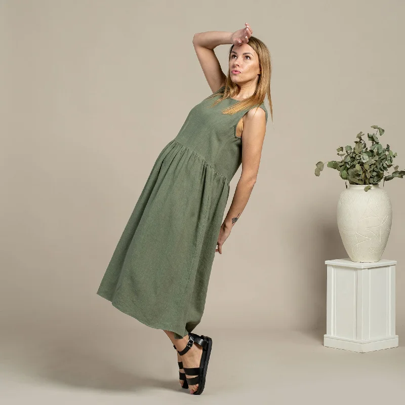 Unbeatable Prices!Unbeatable Prices!Linen Smock Dress Maya Stone Green