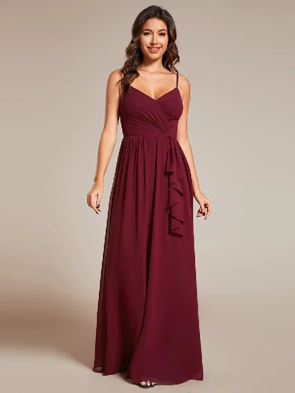 Find the Best Deals Here!Find the Best Deals Here!Maxi Sleeveless Pleated Chiffon Bridesmaid Dress with Lotus Leaf