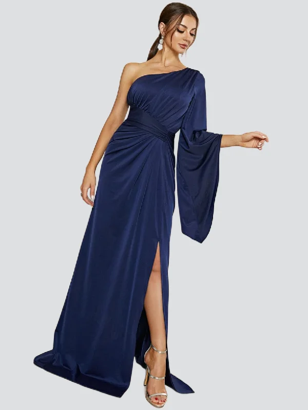 Shop the Hottest Deals!Shop the Hottest Deals!One Shoulder Split Maxi Blue Mermaid Dress XH2245
