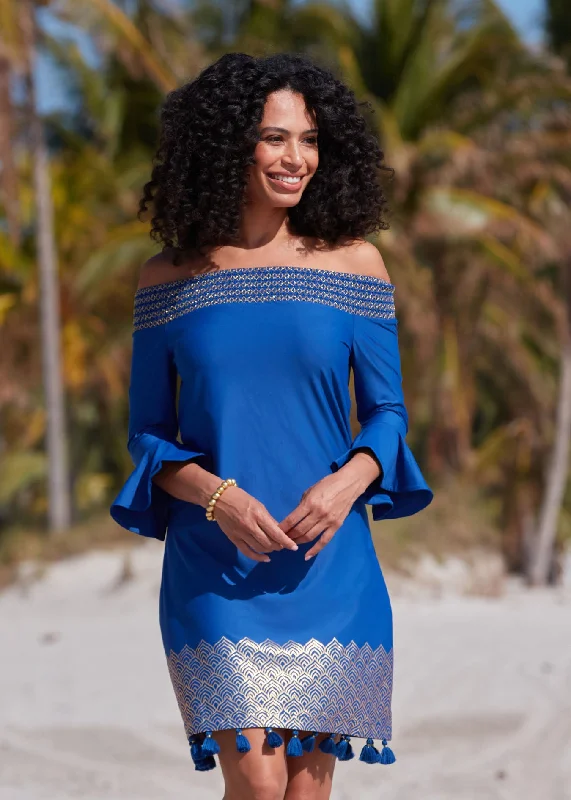 Your Wallet Will Thank You!Your Wallet Will Thank You!Navy Metallic Off The Shoulder Dress
