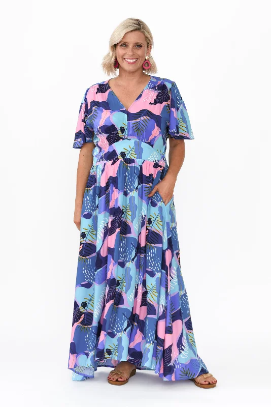 Your Shopping Wish, Our Discount Command!Your Shopping Wish, Our Discount Command!Ora Blue Abstract Flutter Sleeve Dress