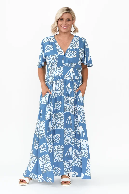 Shop Today, Save Tomorrow!Shop Today, Save Tomorrow!Ora Blue Floral Flutter Sleeve Dress