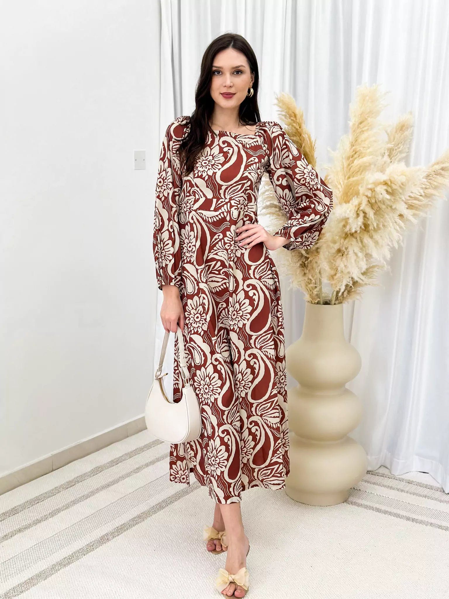 Steals and Deals Await!Steals and Deals Await!Paisley Long Dress - Brown