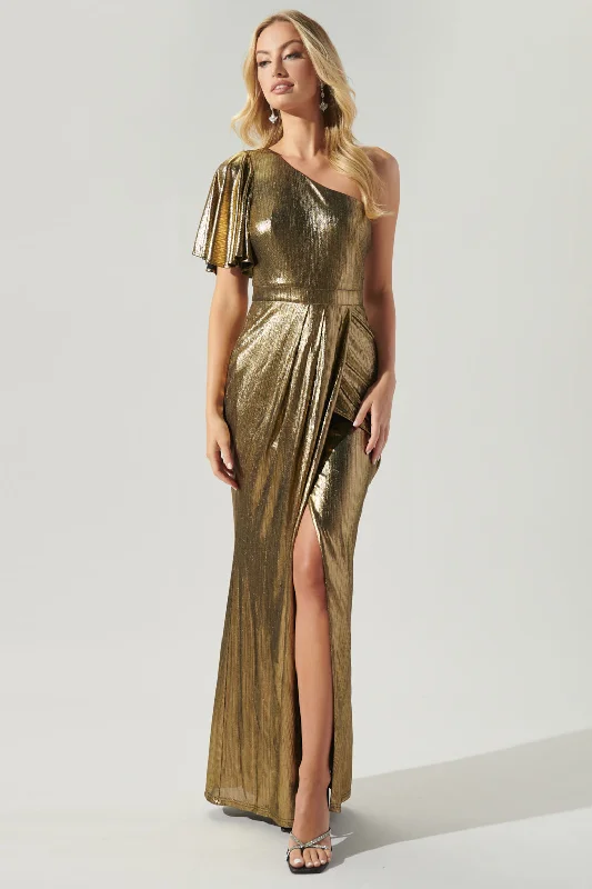Time to Snag a Bargain!Time to Snag a Bargain!Primadonna Liquid Gold One Shoulder Maxi Gown