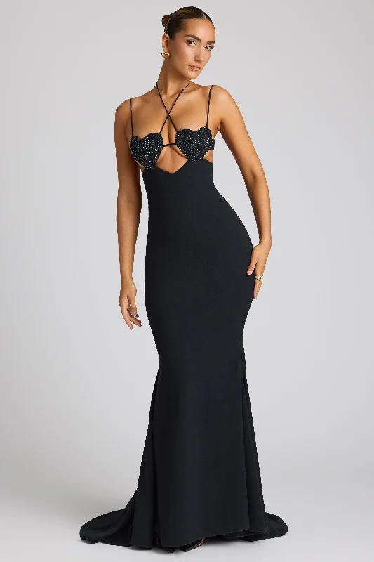 Shop Smart, Save Big!Shop Smart, Save Big!Embellished Heart Cup Detail Evening Gown in Black
