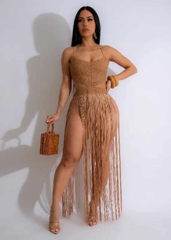 Flash Sale – Act Fast!Flash Sale – Act Fast!Sexy Summer Fringe Maxi Dress Brown
