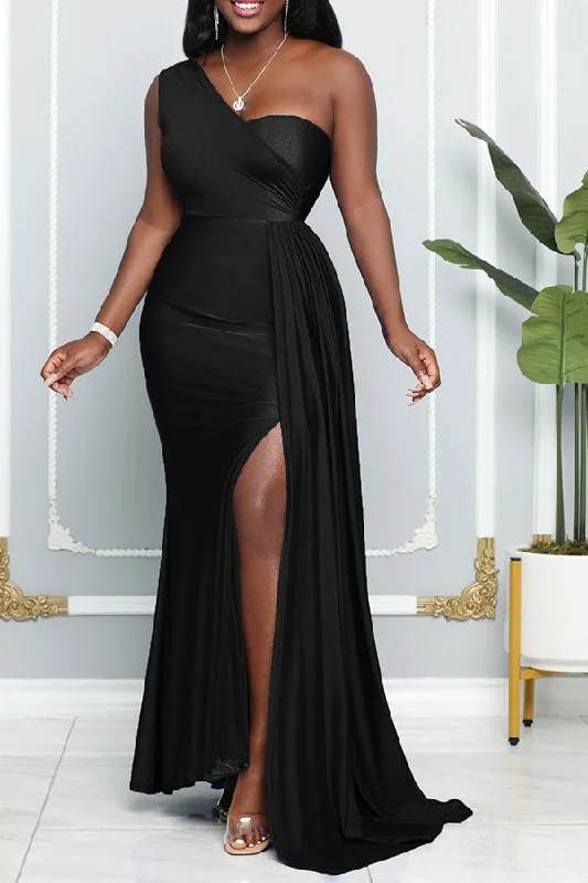 More Discounts, More Joy!More Discounts, More Joy!Solid Color On-trend High Split Trailing Maxi Dress