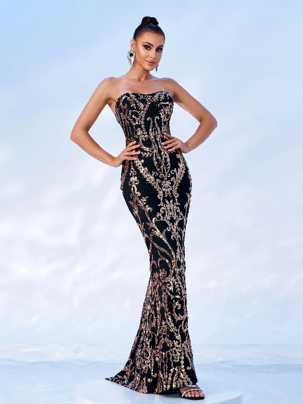 Snag the Best Prices Now!Snag the Best Prices Now!Strapless Maxi Sequin Dress FT8888