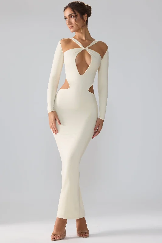 Save Money, Shop Happy!Save Money, Shop Happy!Premium Jersey Long Sleeve Cut Out Maxi Dress in Ivory